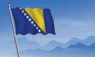 bosnien herzegovina flagga med bakgrund av bergen och skynd blå himmel vektor