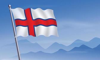 Färöer Inseln Flagge mit Hintergrund von Berge und Himmel vektor