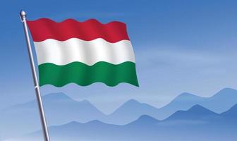 Ungarn Flagge mit Hintergrund von Berge und Himmel vektor