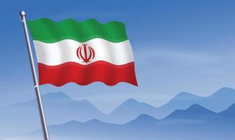 iran flagga med bakgrund av bergen och himmel vektor