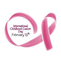 International Kindheit Krebs Tag, Februar 15, Hand Beschriftung, Aquarell Rosa Band vektor