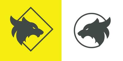 Illustration von ein dunkel Wolf Gesicht Logo von das Seite Symbol Vektor Silhouette einfach eben Symbol gefährlich wild Tier Alpha wild Säugetier kreativ Idee. ein Statue von ein Eckzahn heiser isoliert Hintergrund