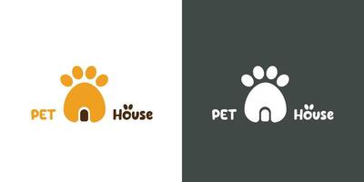 sällskapsdjur hus logotyp design illustration enkel och minimalistisk platt begrepp av en hund Tass och en dörr skugga silhuett. en vektor symbol av en sällskapsdjur hus. användbar i de sällskapsdjur hus företag.