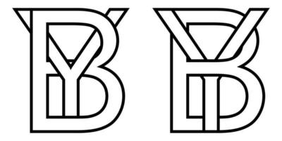 Logo Zeichen durch yb Symbol Zeichen zwei interlaced Briefe B, y Vektor Logo von, yb zuerst Hauptstadt Briefe Muster Alphabet B, y