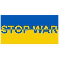 Flagge Ukraine mit Text Motto halt Krieg, Gelb Blau Flagge Ukraine Ende Krieg vektor