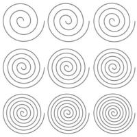 uppsättning av spiraler med annorlunda siffra vänder av skrolla, vektor enkel helix spiral runda vänder gyre