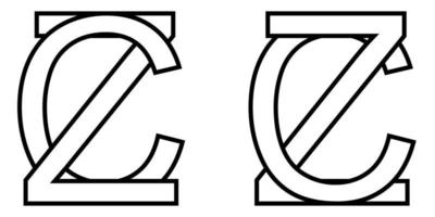 Logo Zeichen zc cz Symbol Zeichen zwei interlaced Briefe z, c Vektor Logo zc, cz zuerst Hauptstadt Briefe Muster Alphabet z, c