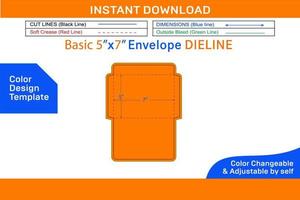 Briefumschlag 5x7 Zoll oder Standard Größe Dieline Vorlage und 3d Briefumschlag Design Farbe Design Vorlage vektor