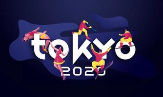 Papier Schnitt Tokyo 2020 Text mit gesichtslos Sportler im anders Aktivität auf abstrakt Blau Hintergrund. vektor