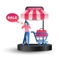 online Einkaufen Symbole zum Webseite, Anwendung, Digital Marketing, Verkauf Förderung, Geschäft auf Bildschirm Smartphone zeigen Symbol 3d Anzeige. vektor
