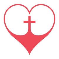 Christian Kreuz im das Herz Symbol von Vertrauen im Gott, Vektor rot Herz mit Kruzifix Kreuz Zeichen Christian Gemeinschaft
