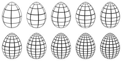 uppsättning av 3d ägg med horisontell och vertikal rader, meridianer och paralleller, vektor 3d ägg stiliserade som klot