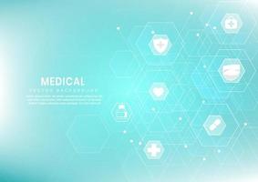 abstrakter blauer Sechseckmusterhintergrund. medizinisches und wissenschaftliches Konzept und Gesundheitsikonenmuster. vektor