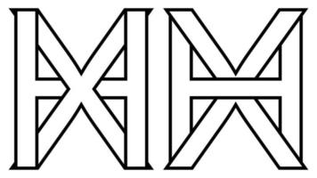 logotyp tecken hx xh ikon, nft interlaced brev x h vektor