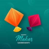 Lycklig makar sankranti begrepp med origami papper drakar illustration på grön bakgrund. vektor