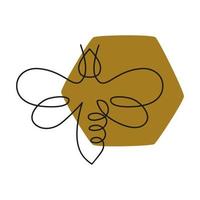 Biene einer Linie ziehen. Biene einer kontinuierlich Linie Zeichnung Logo. Honig Marke Identität. Gold Biene Symbol. Bauernhof Bienenwabe Symbol. Vektor Design Grafik Illustration. Bienenzucht Konzept Süss und natürlich Honig Text