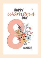 International Damen Tag Gruß Karte Vorlage. 8 Marsch. Blumen und Blätter. süß einfach Vektor Illustration
