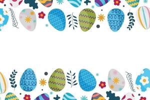 glücklich Ostern Banner im modern minimal Stil mit Eier, Blumen, und Punkte. gut zum Gruß Karte, Banner, Poster, Flyer, und Netz. vektor