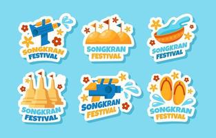 flache Songkran Wasser Festival Aufkleber vektor