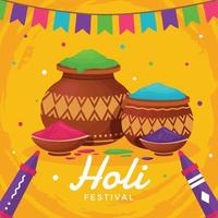 Happy Holi Festival mit gelbem Hintergrund vektor