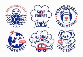 Earth Day Sticker Pack im Retro-Stil vektor