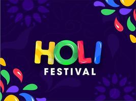 holi Festival Text mit bunt Bogen Tropfen auf lila Hintergrund. vektor