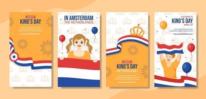 glücklich Könige Niederlande Tag Sozial Medien Geschichten Karikatur Hand gezeichnet Vorlagen Hintergrund Illustration