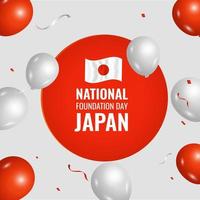 Japan National Stiftung Tag Text mit glänzend Luftballons dekoriert auf rot und grau Hintergrund. vektor