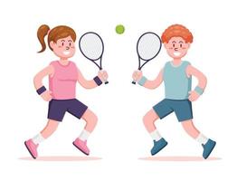 människor karaktär spelar tennis vektor illustration