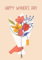 8. März, internationaler Frauentag. grußkarten- oder postkartenvorlagen mit blumenstrauß für karte, poster, flyer. frauenpower, feminismus, schwesterschaftskonzept. vektor