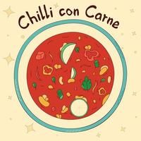 mexikansk traditionell mat. chili lura carne. vektor illustration i hand dragen stil