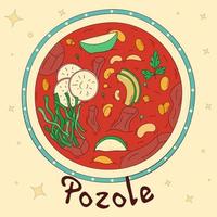 mexikanisches traditionelles essen. pozole. vektorillustration im handgezeichneten stil vektor