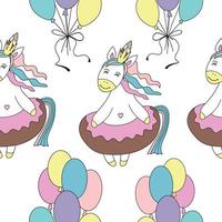 sömlös mönster med enhörning prinsessa och ballonger. vektor illustration