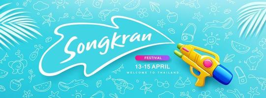 songkran festival thailand, vatten pistol vatten stänk design på teckning sommar blå bakgrund, eps 10 vektor illustration