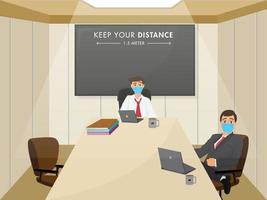 Geschäft Männer Aufrechterhaltung Sozial Entfernung während Treffen oder Arbeiten zusammen im Treffen Zimmer zu verhindern von Coronavirus, COVID-19. vektor