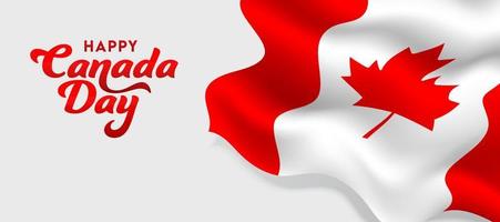 glücklich Kanada Tag Schriftart mit glänzend kanadisch wellig Flagge auf Weiß Hintergrund. vektor