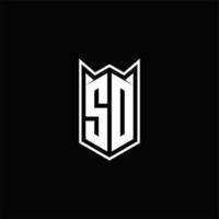 sd Logo Monogramm mit Schild gestalten Designs Vorlage vektor