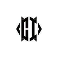 ci Logo Monogramm mit Schild gestalten Designs Vorlage vektor