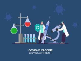 covid-19 vaccin utveckling begrepp med vetenskapsmän män arbetssätt tillsammans i labb. vektor
