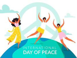gesichtslos Charakter von jung Mädchen Tanzen oder Springen auf Weiß Hintergrund zum International Frieden Tag. vektor