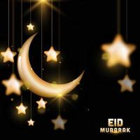 islamisch Festival eid Mubarak Konzept mit hängend golden Sterne, und Halbmond Mond auf Nacht Hintergrund. vektor