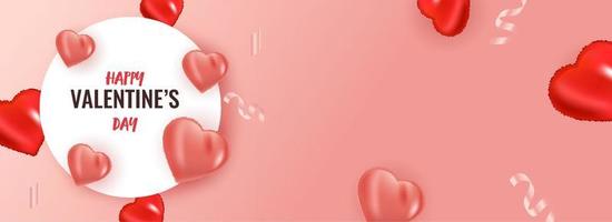 glücklich Valentinstag Tag Text auf Weiß runden Rahmen mit glänzend Herz Kissen dekoriert Licht rot Hintergrund. vektor