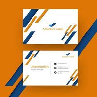 vit företag kort design med abstrakt element i främre och tillbaka se på orange bakgrund. vektor