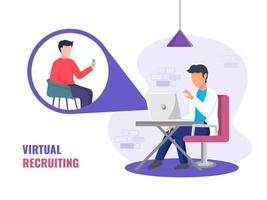 ansiktslös man tar video kallelse till Övrig person från digital enheter för virtuell rekrytering begrepp. vektor