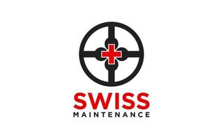 swiss service logotyp eller märka. konstruktion, reparera vektor illustration