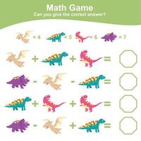 Dinosaurier Thema Mathematik Spiel Arbeitsblatt. mathematisch Aktivität zum Kinder. lehrreich druckbar Mathematik Blatt. zusätzlich und Subtraktion Mathematik zum Kinder. Vektor Datei.