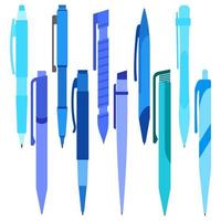 uppsättning av blå pennor på en vit bakgrund. vektor illustration.