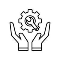 sicher Werkzeug Symbol. Hand mit Gang. Symbol verbunden zu Werkzeug. Gliederung Symbol Stil. einfach Vektor Design bearbeitbarWarnung Symbol mit Gang. Symbol verbunden zu Werkzeug. Gliederung Symbol Stil. einfach Vektor Design editierbar