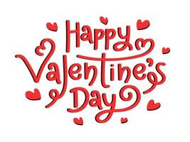 rot glücklich Valentinstag Tag Schriftart dekoriert mit Herzen auf Weiß Hintergrund. vektor