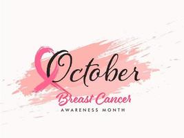 Oktober Brust Krebs Schriftart mit Band Kreuz gemacht durch Rosa Bürste bewirken auf Weiß Hintergrund zum Bewusstsein Monat. vektor